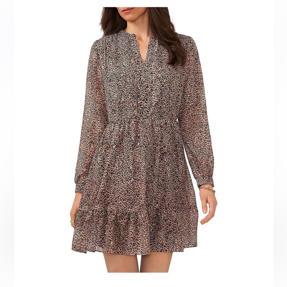 NWT Vince Camuto Womens Tiered Pleated Mini Dress, Beige, Size M